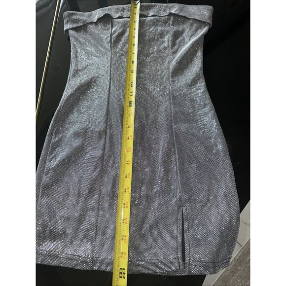 Silver Sparkly Tube Mini Dress With Side Slit - Picture 8 of 8